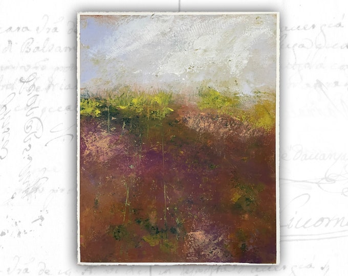 Unframed Original Painting of Purple and Green Landscape, Original Wall Decor, Unframed Painting, Cold Wax Painting