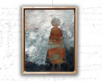 Abstract Painting of Woman with Gray Hair, Framed Original Painting of Abstract Figure