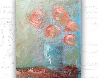 Original Painting of Orange Bouquet, Unframed Painting in Cold Wax and Oil (11 x 14)