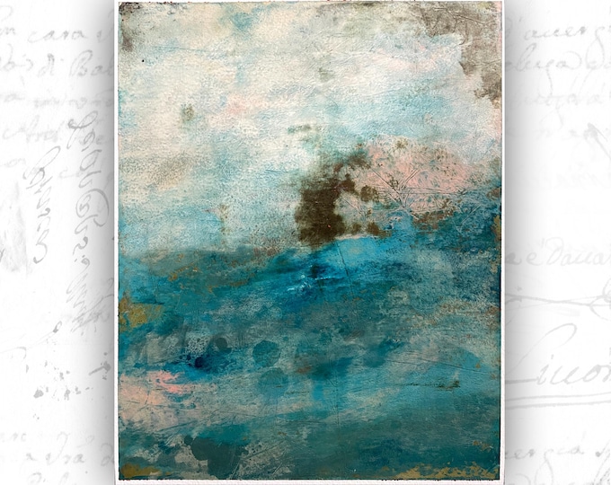 Abstract Painting of Ocean Sunset , Unframed Original Paintings, Cold Wax and Oil Landscape