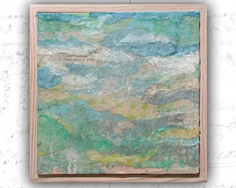 Framed Pastel Collage Painting: Mixed Media Art (8x8)