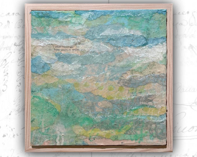 Framed Pastel Collage Painting: Mixed Media Art (8x8)