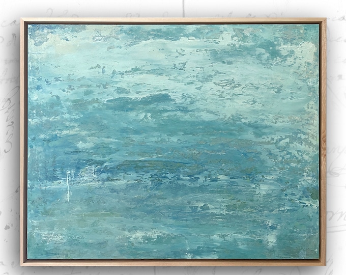 Framed Abstract Seascape Painting: Cold Wax & Oil on Birch (20x16)