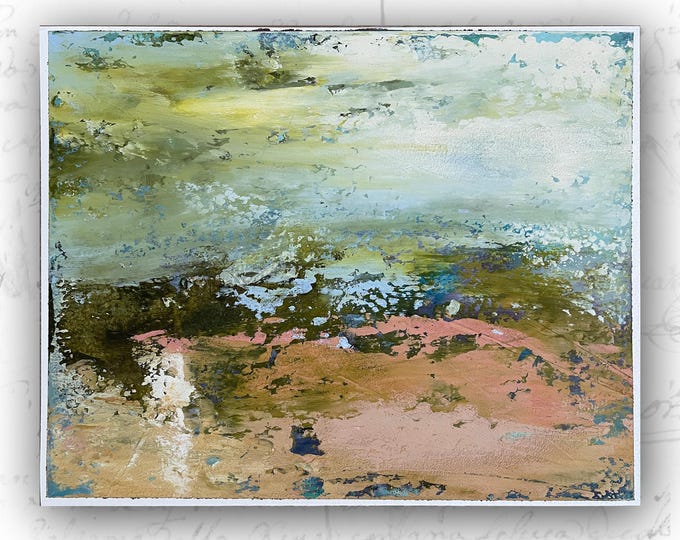 Abstract Landscape Painting with Blue Undertones, Unframed Original Paintings, Cold Wax and Oil Landscape