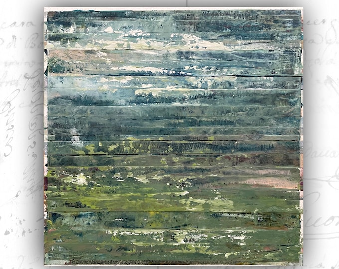 Abstract Landscape Painting: Cold Wax & Oil on Paper (8x8)