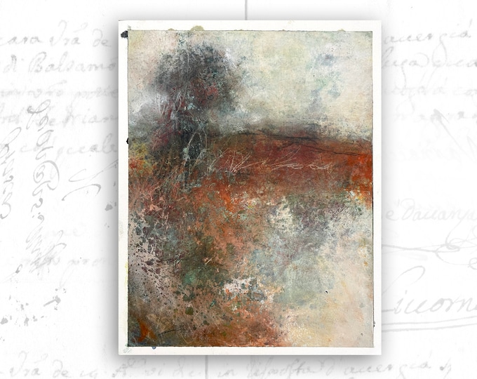 Original Painting of Abstract Landscape with Tree, Unframed Cold Wax Painting of Tree