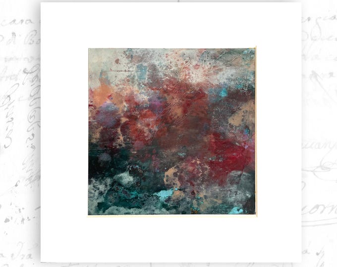 Original Painting of Wild Growth by A River, Unframed Abstract Landscape in Jewel Tones