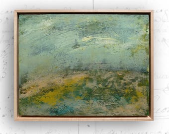Framed Painting of Abstract Landscape in Pastel Colors: Cold Wax & Oil on Wood (14x11)