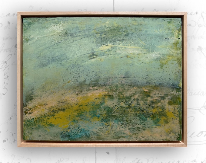 Framed Painting of Abstract Landscape in Pastel Colors: Cold Wax & Oil on Wood (14x11)