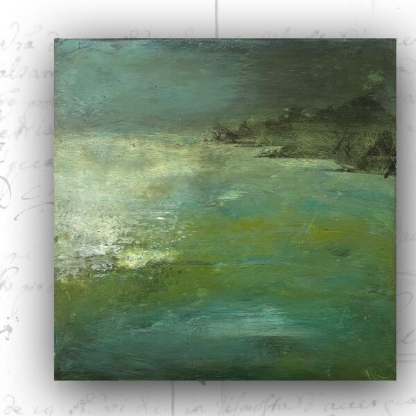 Abstract Landscape Painting of Beach, Cold Wax and Oil Painting, Small Landscape Painting