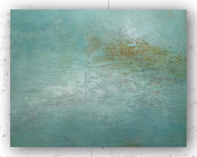 Abstract Seascape Painting: Cold Wax & Oil on Wood Panel (18x14)