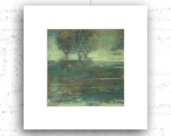 Cold Wax Landscape Painting: Abstract Trees on Paper (8x8)