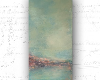 Original Abstract Lake Painting: Cold Wax & Oil on Canvas (12x24)