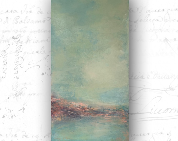 Original Abstract Lake Painting: Cold Wax & Oil on Canvas (12x24)