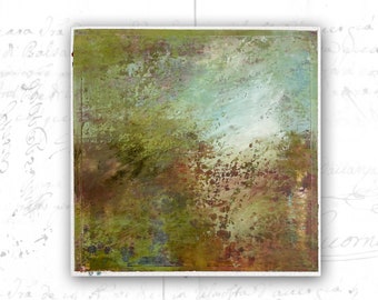 Abstract Landscape on Paper, Unframed Painting of Landscape in Cold Wax and Oil, Jewel Tones Landscape Painting, Small Original Painting