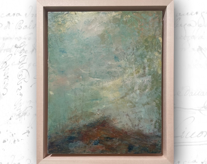 Framed Abstract Landscape Painting: Cold Wax & Oil on Wood (8x10)