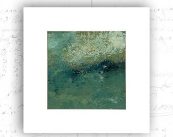 Unframed Abstract Painting of Active Ocean Scene, Unframed Cold Wax Painting of Abstract Landscape in Greens and Blues