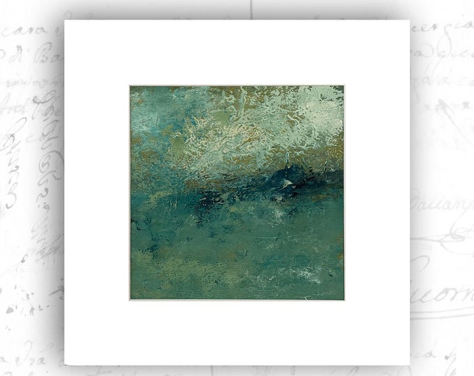 Unframed Abstract Painting of Active Ocean Scene, Unframed Cold Wax Painting of Abstract Landscape in Greens and Blues