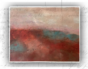 Rosy Abstract Landscape Painting: Gerard Manley Hopkins Poem, Oil on Paper (20x16)