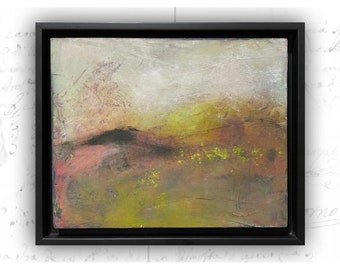 Framed Cold Wax Painting: Abstract Pastel Mountain Landscape