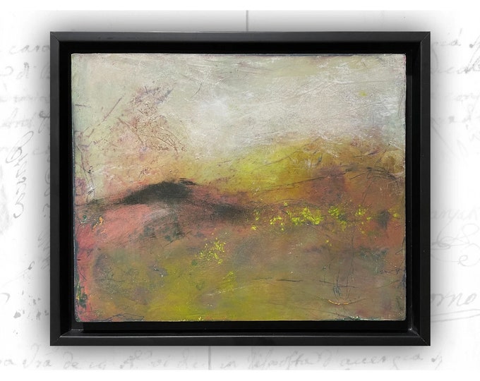 Framed Cold Wax Painting: Abstract Pastel Mountain Landscape