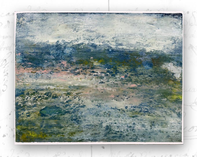 Original Painting of Springtime Field, Unframed Painting in Cold Wax and Oil (14 x 11)