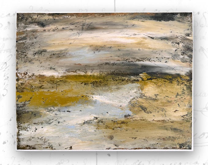 Original River Gold Field Painting, Cold Wax Oil on Archival Paper (14 x 11)