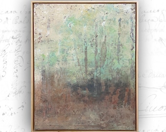 Framed Abstract Forest Painting: Cold Wax & Oil on Birch (16x20)