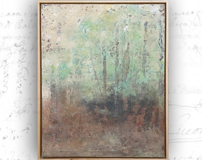Framed Abstract Forest Painting: Cold Wax & Oil on Birch (16x20)
