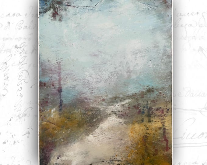 Abstract Landscape Painting of Beach Scene, Unframed Original Paintings, Cold Wax and Oil Landscape: 8x10