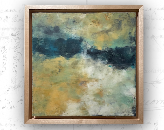 Framed Abstract Landscape Painting: Cold Wax & Oil on Birch