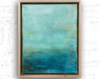 Framed Painting of Ocean Scene, Abstract Seascape in Wood Frame, Cold Wax and Oil Painting of Seaside