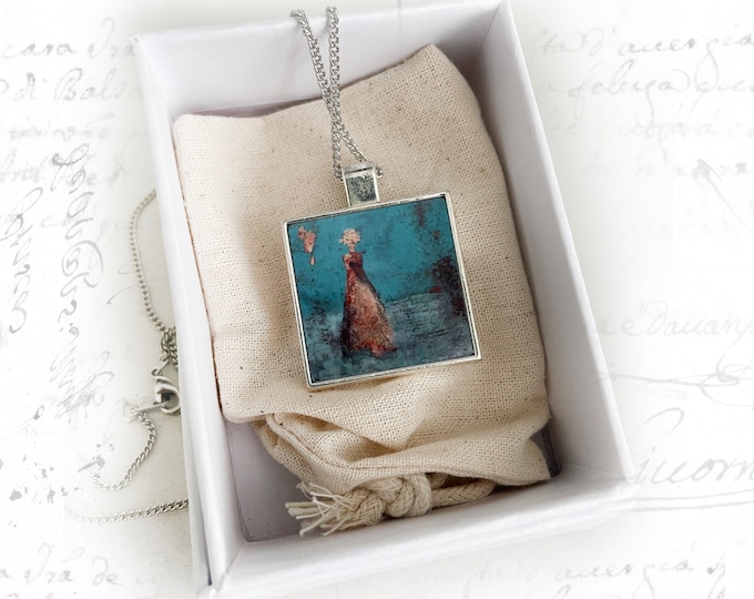 Silver Art Necklace with Female Figure Art Jewelry Necklace, Pendant with Original Art