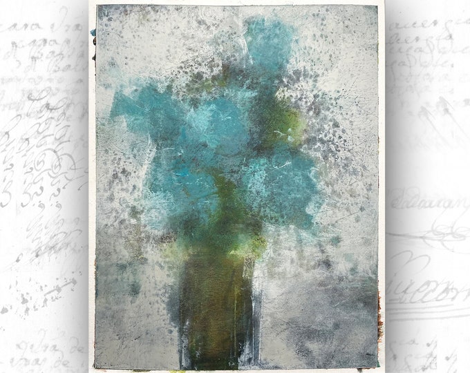 Original Painting of Abstract Bouquet in Green Vase, Unframed Floral Painting, Floral Art, Accent Art, Original Wall Decor