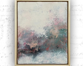 Cold Wax Abstract Landscape Painting: Framed Oil on Birch Panel (8x10)