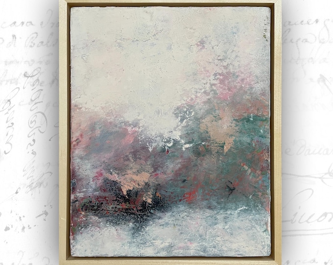 Cold Wax Abstract Landscape Painting: Framed Oil on Birch Panel (8x10)