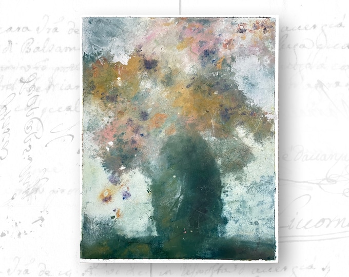 Original Painting of Colorful Bouquet, Cold Wax and Oil Painting of Mixed Flower