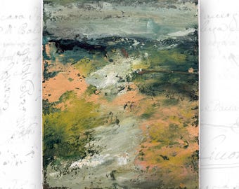 Abstract Landscape Painting with Peach Field, Cold Wax and Oil Landscape (8 x 10)