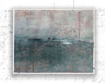 Original Cold Wax Abstract Landscape Painting: Muted Colors, 10x8"