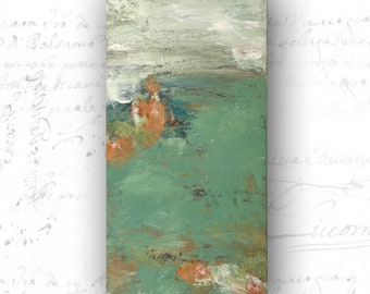 Abstract Landscape Painting: Cold Wax & Oil Field Scene, 12x24 Canvas