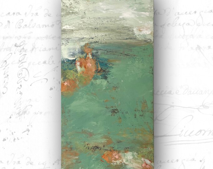 Abstract Landscape Painting: Cold Wax & Oil Field Scene, 12x24 Canvas