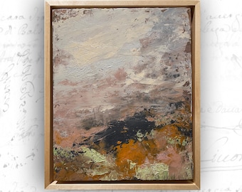 Framed Cold Wax Painting: Abstract Fall Landscape, 8x10 Birch Panel