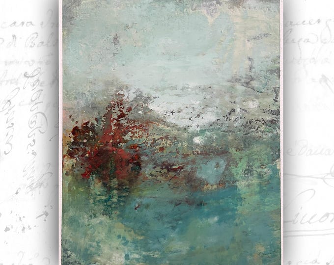 Abstract Landscape Painting with Rust Highlights, Unframed Original Paintings, Cold Wax and Oil Landscape