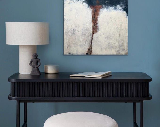 Large Cold Wax Oil Landscape: Abstract Landscape with Emily Dickinson Quote (24x24)