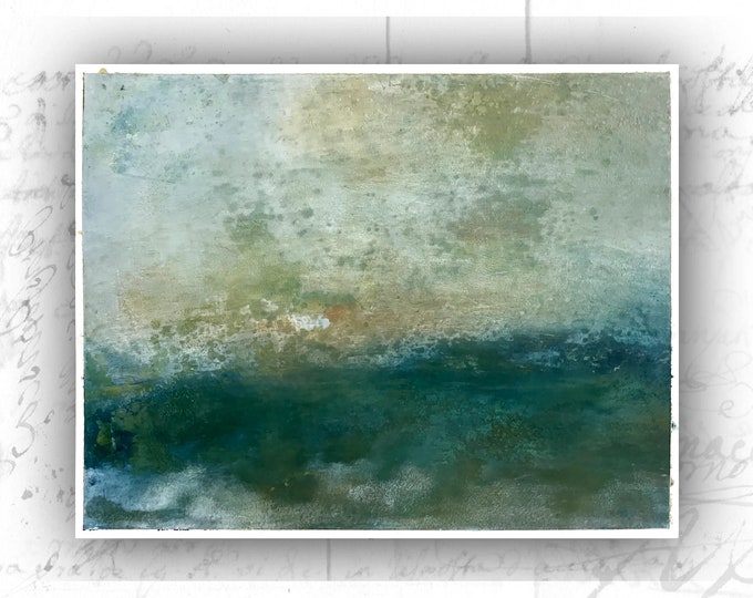 Abstract Painting of ChurningSeascape, Unframed Painting of Abstract Seascape, Original Cold Wax Landscape