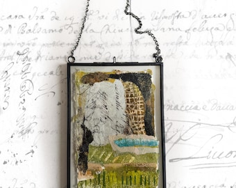 Abstract Landscape Collage in Glass Frame: Hand-Painted Paper (4x6)