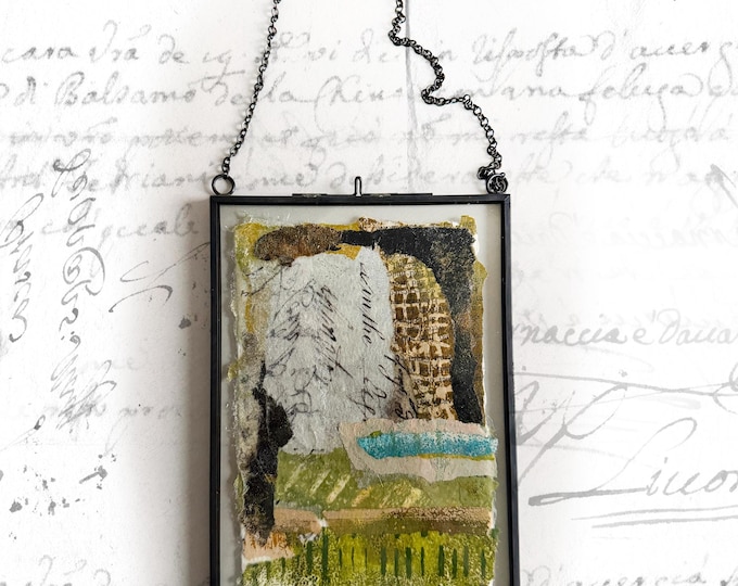 Abstract Landscape Collage in Glass Frame: Hand-Painted Paper (4x6)
