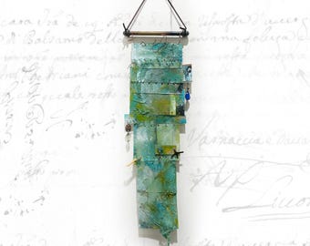 Mixed Media Wall Hanging: Abstract Painting with Vintage Beads