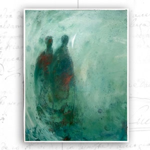 Abstract Painting of Two Figures, Unframed Figure Painting in Cold Wax and Oil