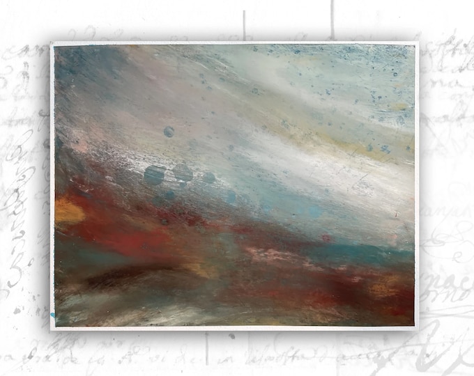 Original Landscape Painting with Sweeping Sky, Cold Wax Landscape Painting, Unframed Landscape Painting